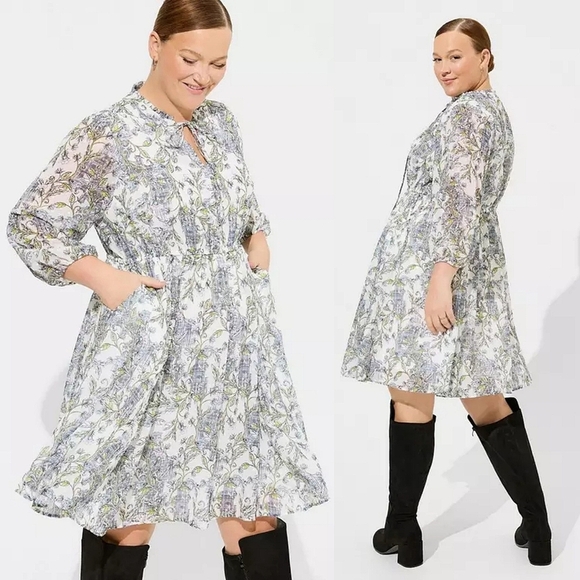 Torrid Mini Clip Dot Front Keyhole Dress Womens 2X Cottagecore Feminine Romantic - Picture 1 of 13